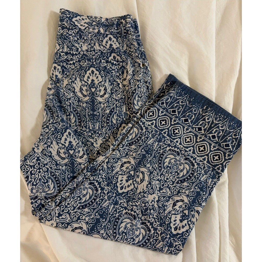 VTG Lauren Ralph Lauren Womens Blue Paisley Cropped Pants Size 4 Preppy Coastal